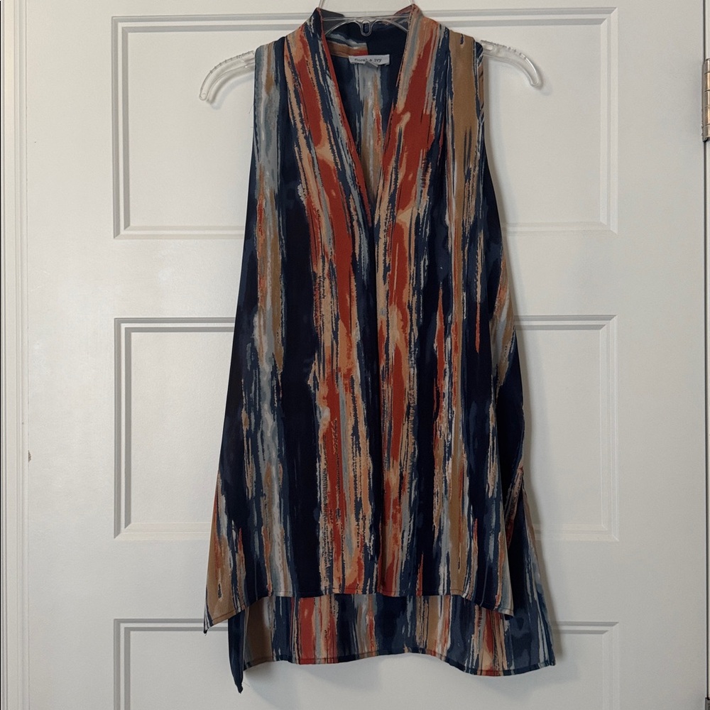 Sleeveless Blue and Orange Tunic Top